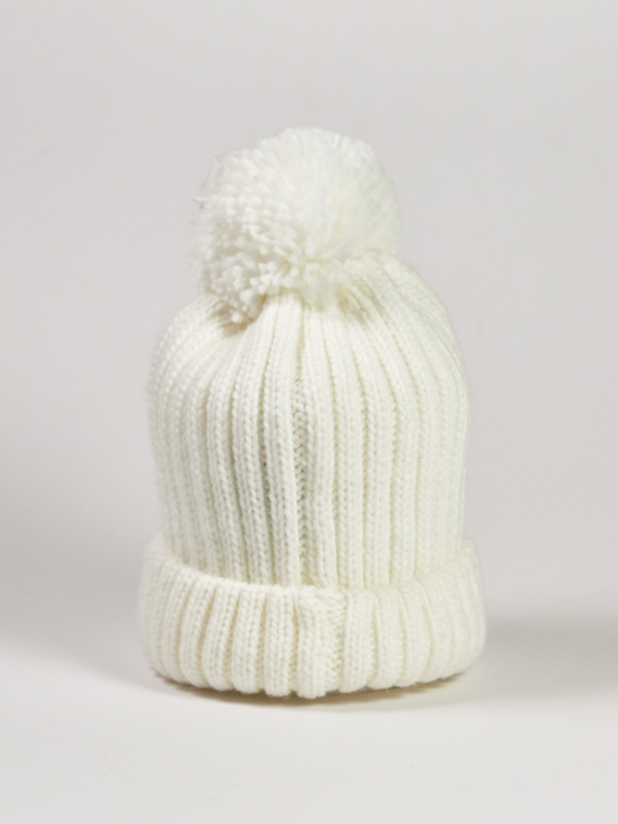 Шапка с помпоном белая — фото 3