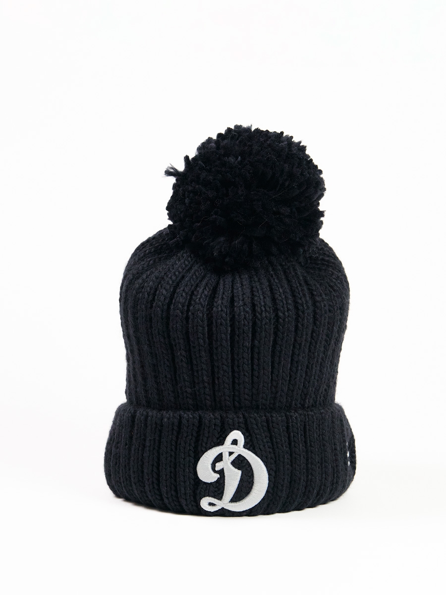 Шапка с помпоном чёрная