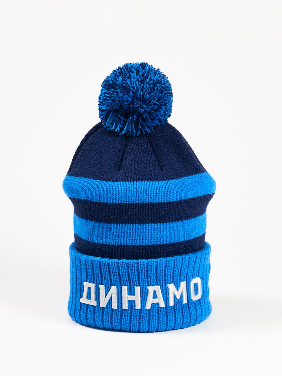 Шапка с помпоном синяя в полоску