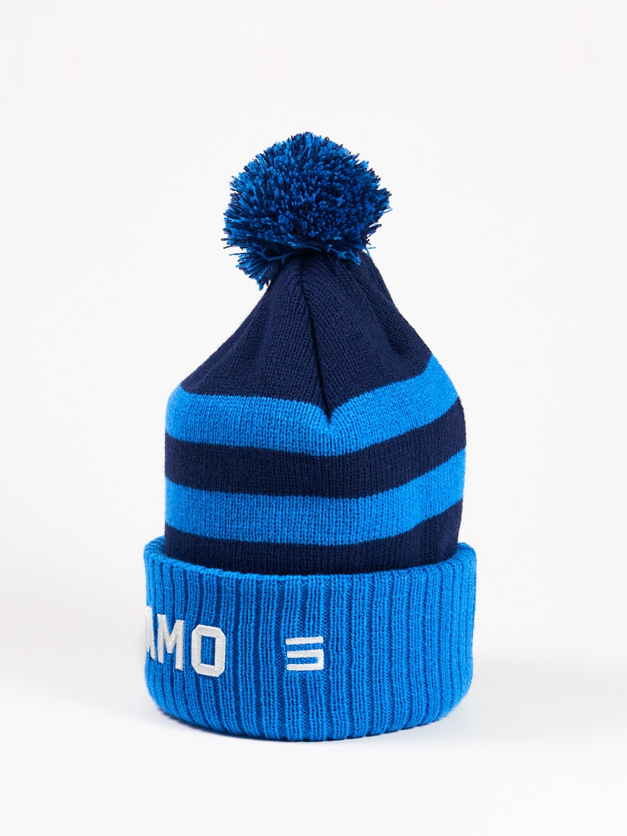 Шапка с помпоном синяя в полоску — фото 2