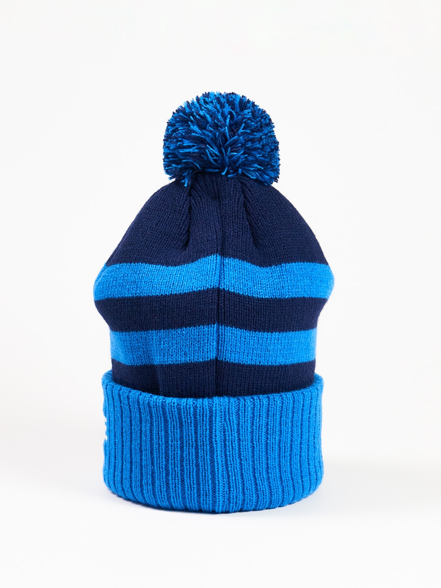 Шапка с помпоном синяя в полоску — фото 3