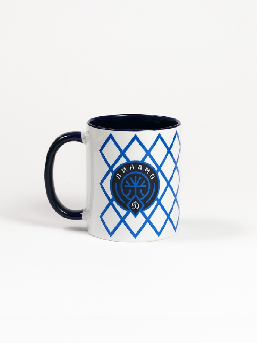 Кружка керамическая белая с синей ручкой — фото 2